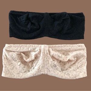 Bundle Two Wacoal 34 DD stretch lace strapless Black Beige Bras.